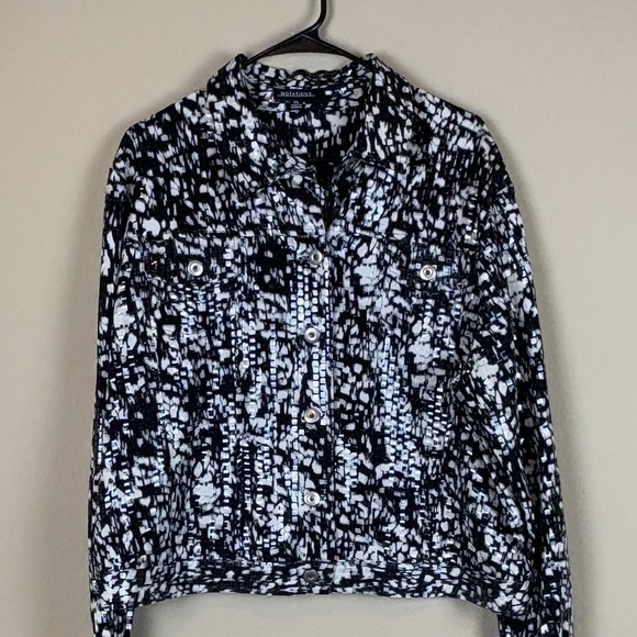 Notations Black/Off White Long Sleeve Lightweight Jacket w/ Clear Overlay Sequin - Picture 1 of 12